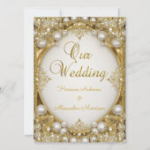 Invitation Mariage Gold Blanc crème perles Cadre ovale (Devant)