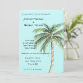 Invitation Mariage Gold Blue Tropical Palm Tree (Debout devant)