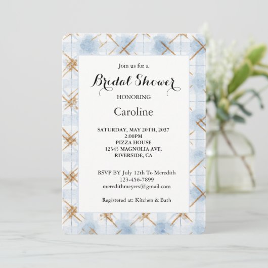Invitation Mariage Gold Blue White Stripes (Debout devant)