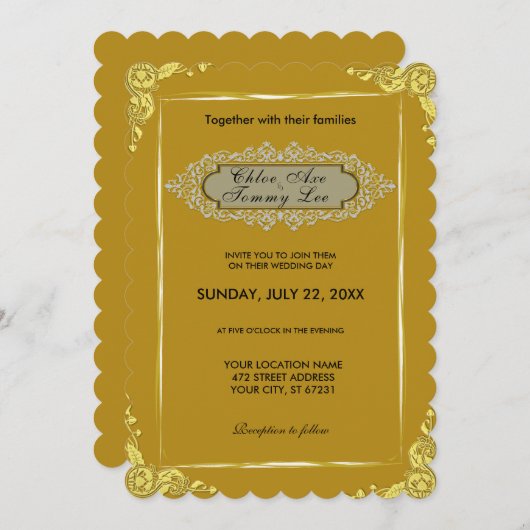 Invitation mariage Gold border (Devant / Derrière)