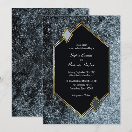Invitation Mariage Gold Border Silver (Devant / Derrière)