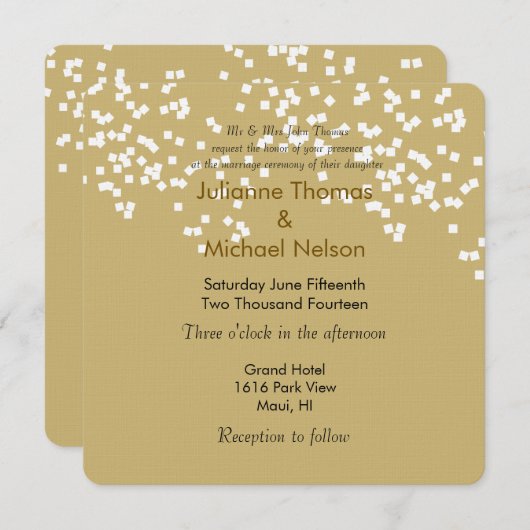 Invitation Mariage Gold Confetti (Devant / Derrière)
