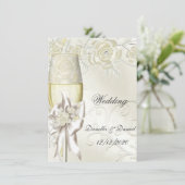 Invitation Mariage Gold Cream Pearl Floral Roses 2 (Debout devant)