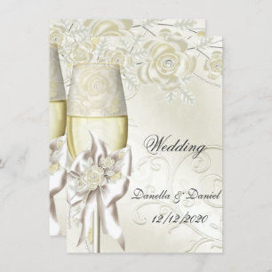 Invitation Mariage Gold Cream Pearl Floral Roses 2