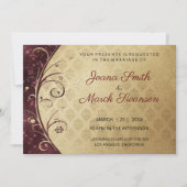 Invitation Mariage Gold Damask Et Purple Swils (Devant)