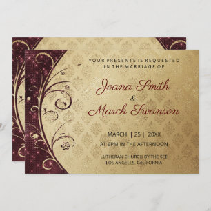 Invitation Mariage Gold Damask Et Purple Swils