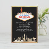 Invitation Mariage Gold et Black Skyline Las Vegas (Debout devant)