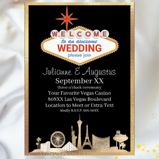 Invitation Mariage Gold et Black Skyline Las Vegas