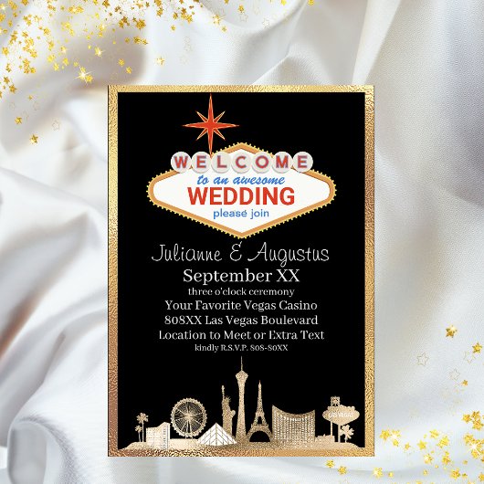 Invitation Mariage Gold et Black Skyline Las Vegas