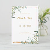 Invitation Mariage Gold et Green Foliing (Debout devant)