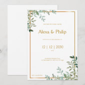 Invitation Mariage Gold et Green Foliing (Devant / Derrière)
