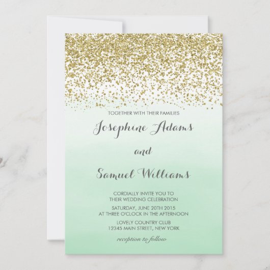 Invitation Mariage Gold et Mint Green (Devant)