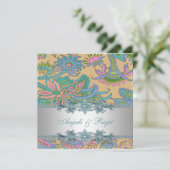 Invitation Mariage Gold et Turquoise Blue Paisley (Debout devant)