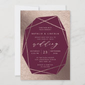 Invitation Mariage Gold Foil pour Rose de vin de Bourgogne Co (Devant)