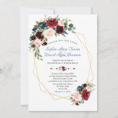 Invitation Mariage Gold Frame aux fleurs rouges de Bourgogne (Devant)