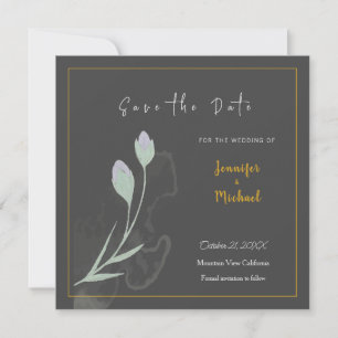 Invitation Mariage Gold Grey Calligrapy Flower Enregistrer la