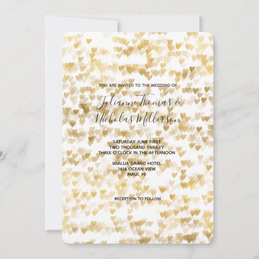 Invitation Mariage Gold Hearts (Devant)