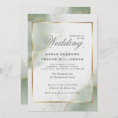 Invitation Mariage Gold Muted Sage Green (Devant / Derrière)