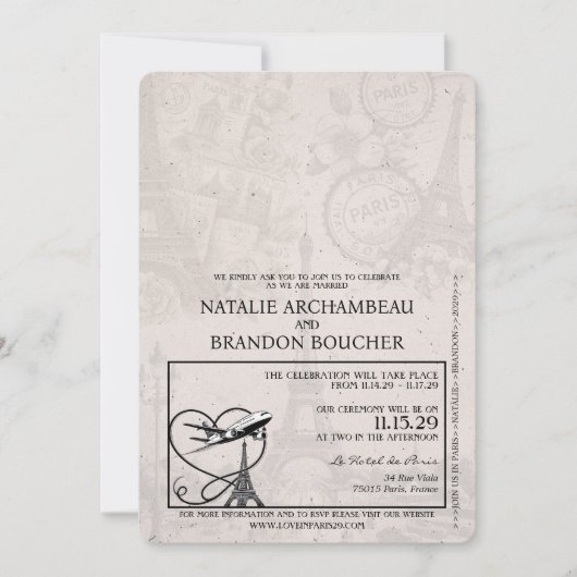 Invitation Mariage Gold Paris Passport (Devant)