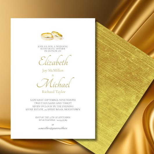 Invitation Mariage Gold Rings Dîner de répétition élégant