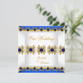 Invitation Mariage Gold Royal Blue Gem Blanc (Debout devant)