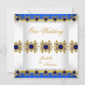 Invitation Mariage Gold Royal Blue Gem Blanc (Devant)