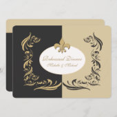 Invitation Mariage Gold Sand and Black Fleur de Lis (Devant / Derrière)