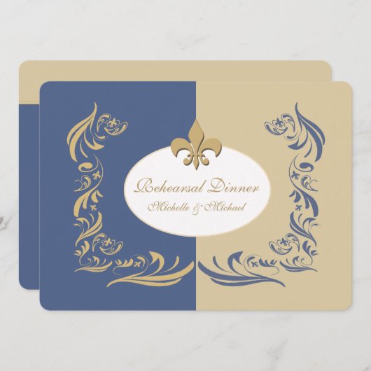 Invitation Mariage Gold Sand and Ice Blue Fleur de Lis (Devant / Derrière)
