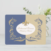 Invitation Mariage Gold Sand and Ice Blue Fleur de Lis (Debout devant)