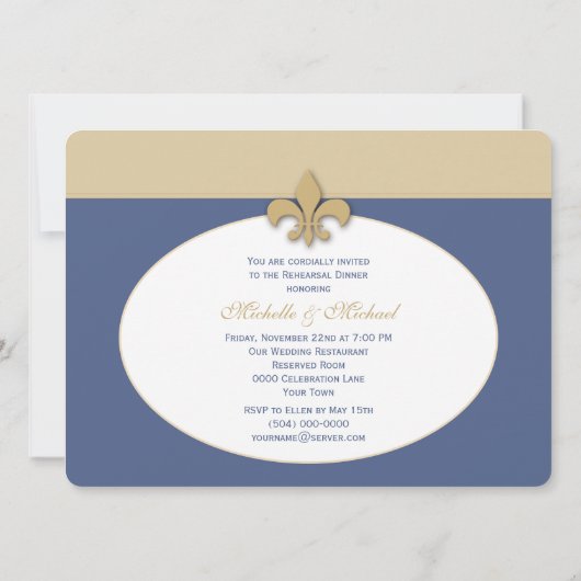 Invitation Mariage Gold Sand and Ice Blue Fleur de Lis (Dos)