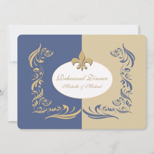 Invitation Mariage Gold Sand and Ice Blue Fleur de Lis (Devant)