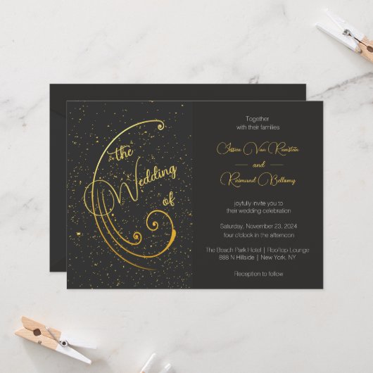 Invitation Mariage Gold Speckle (Devant/Arrière en situation)