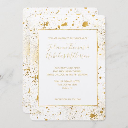 Invitation Mariage Gold Splatters (Devant / Derrière)