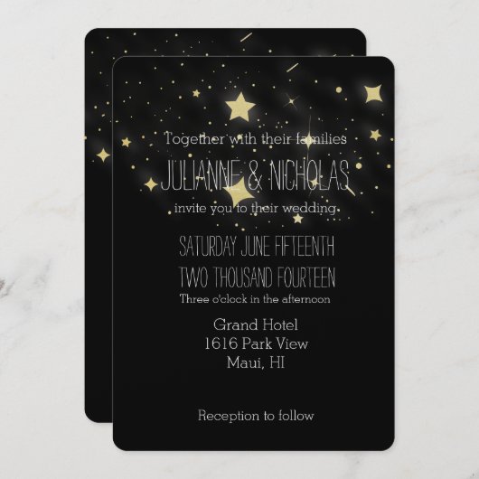 Invitation Mariage Gold Stars (Devant / Derrière)