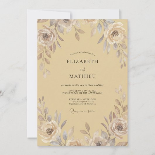 Invitation Mariage Gold Taupe Bloom (Devant)