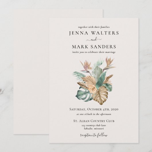 Invitation Mariage Gold Tropics (Devant / Derrière)