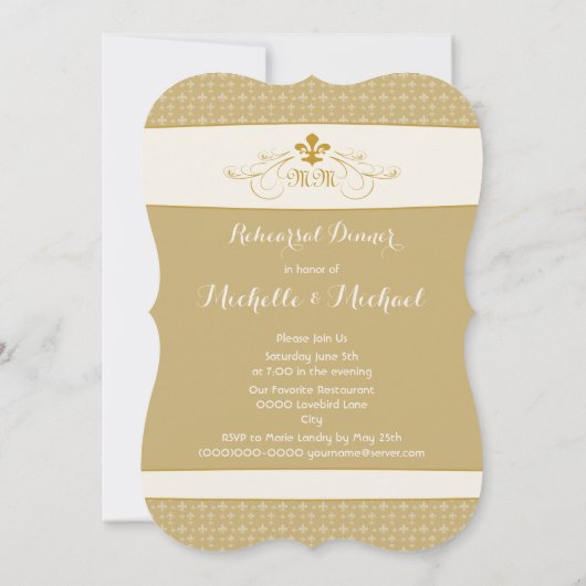 Invitation Mariage Gold White Fleur de Lis (Dos)