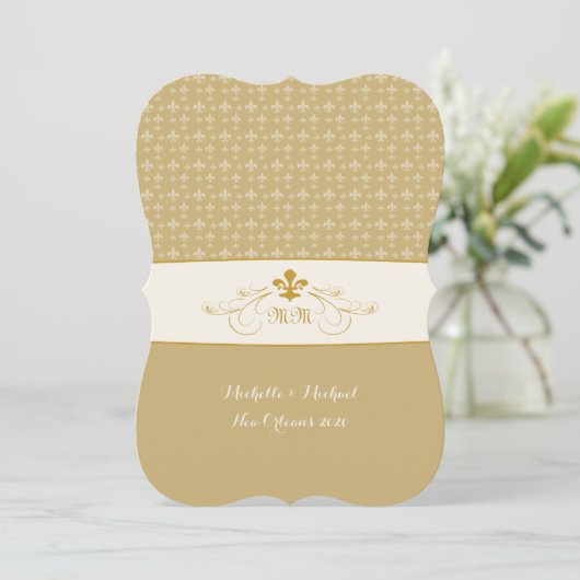 Invitation Mariage Gold White Fleur de Lis (Debout devant)