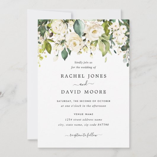 Invitation Mariage Gold White Rose (Devant)