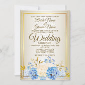 Invitation Mariage Golden Blue Jaune Floral Frame Rustique (Devant)