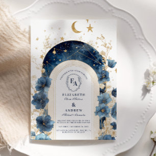Invitation Mariage Golden Moonlit Floral Dreams