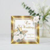 Invitation Mariage Golden White Rose Champagne Gold (Debout devant)