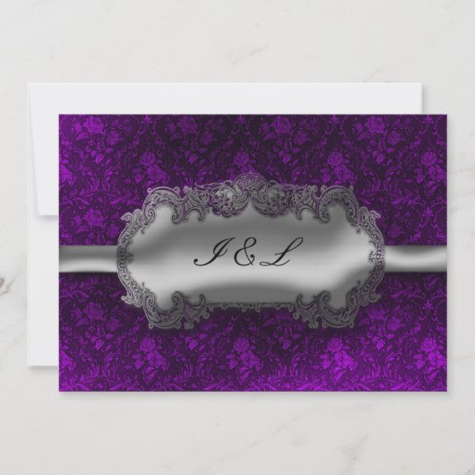 Invitation Mariage goth damas aspect feuille d'argent (Devant)