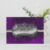 Invitation Mariage goth damas aspect feuille d'argent (Debout devant)