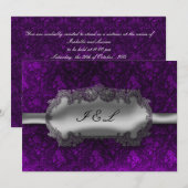Invitation Mariage goth damas aspect feuille d'argent (Devant / Derrière)
