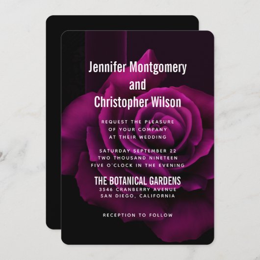 Invitation Mariage gothique à fleurs violettes-rouges (Devant / Derrière)