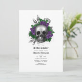 Invitation Mariage gothique à thème crâne floral violet (Debout devant)