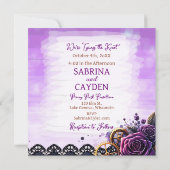 Invitation Mariage gothique à vapeur violet, noir et cuivre (Dos)