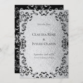 Invitation Mariage gothique argenté et noir (Devant / Derrière)