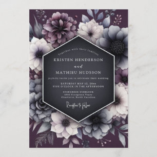 Invitation Mariage gothique au charbon de bois et mauve